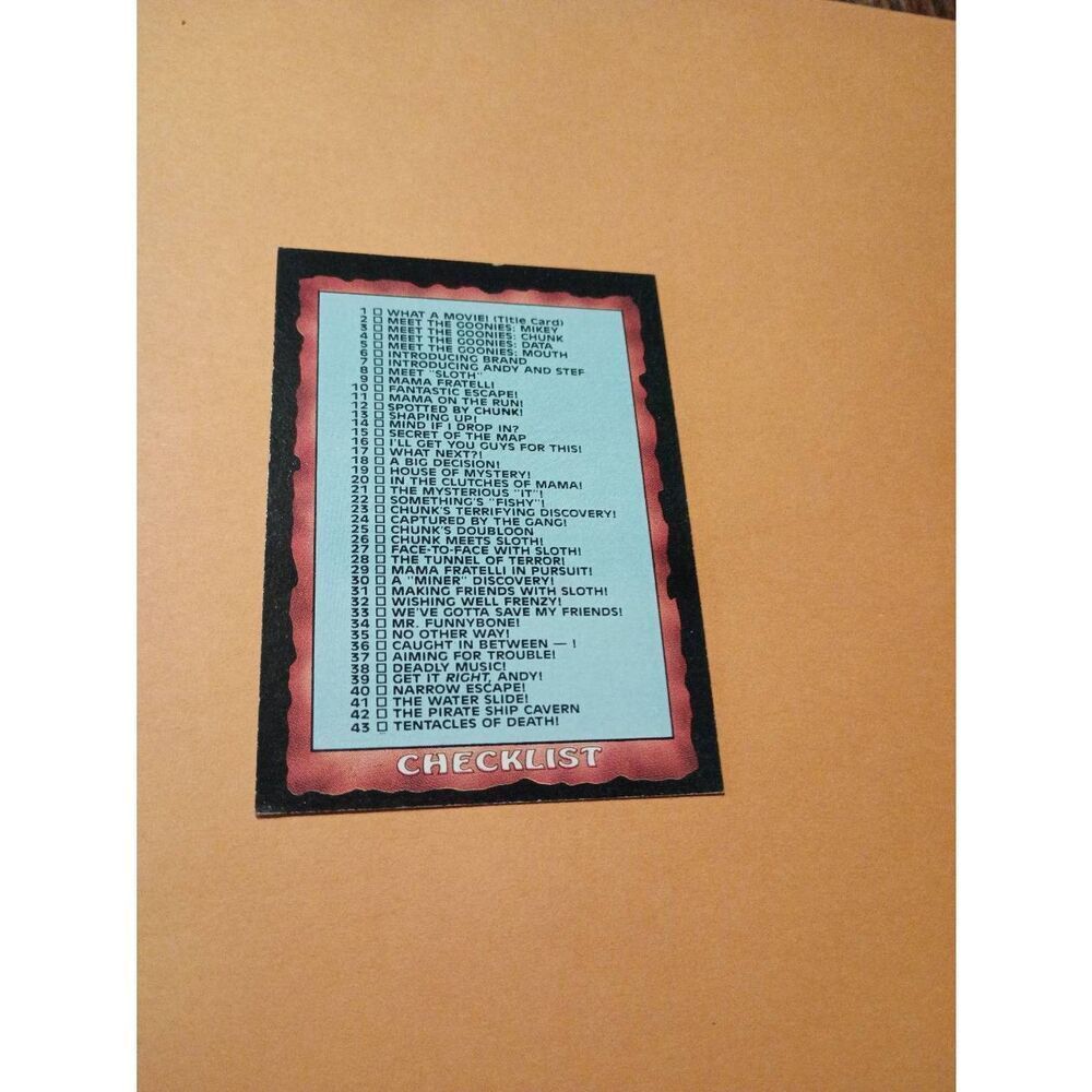 Vintage 1985 Warner Bros Topps Chewing Gum Goonies Trading Card #86 Checklist